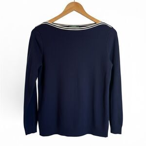Ralph Lauren Womens S Navy Blue Boatneck Long Sleeve Sweater